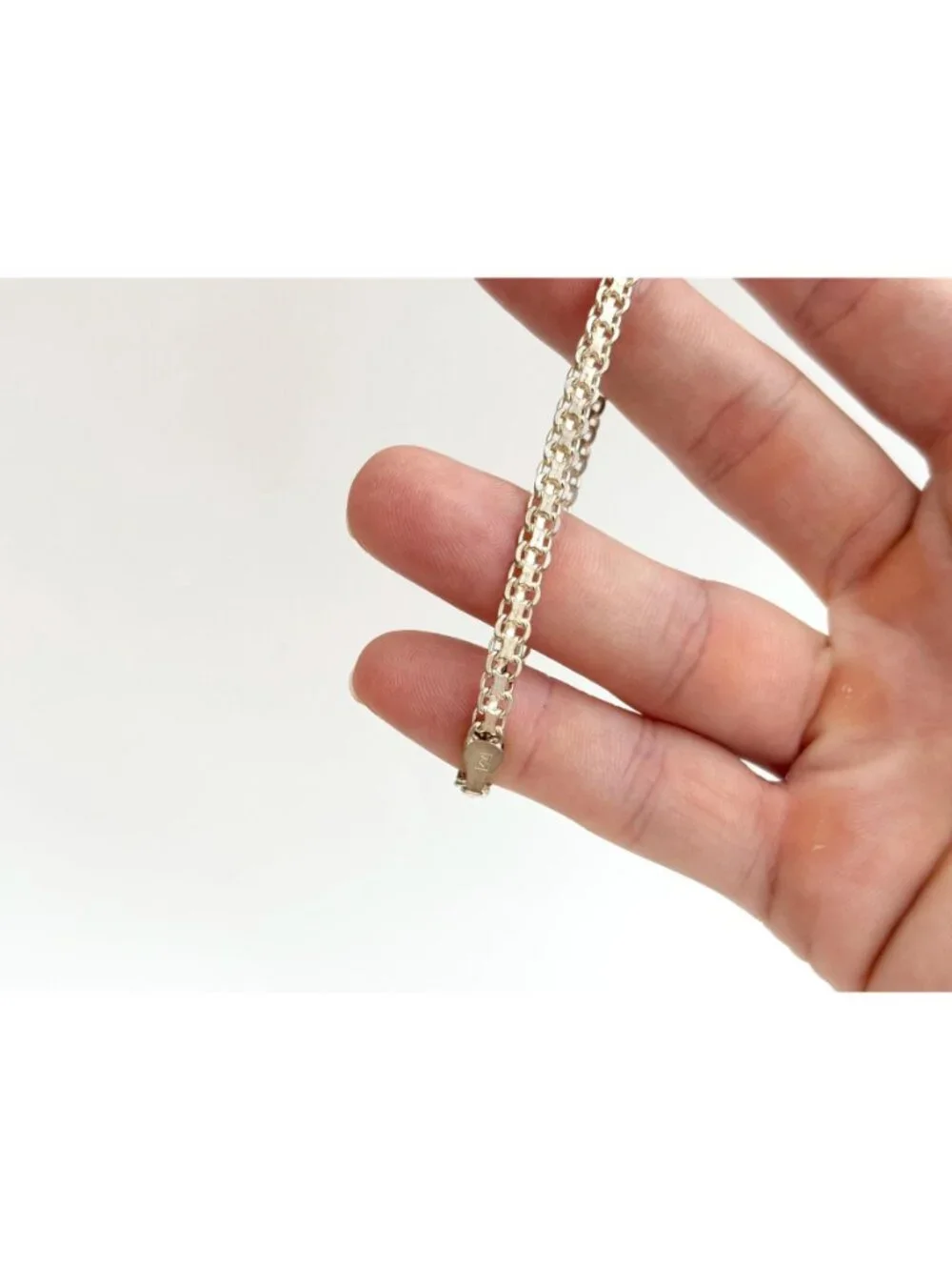 Italian Made Flat Link Minimalist Vintage Sterling Silver 925 Bracelet - 8